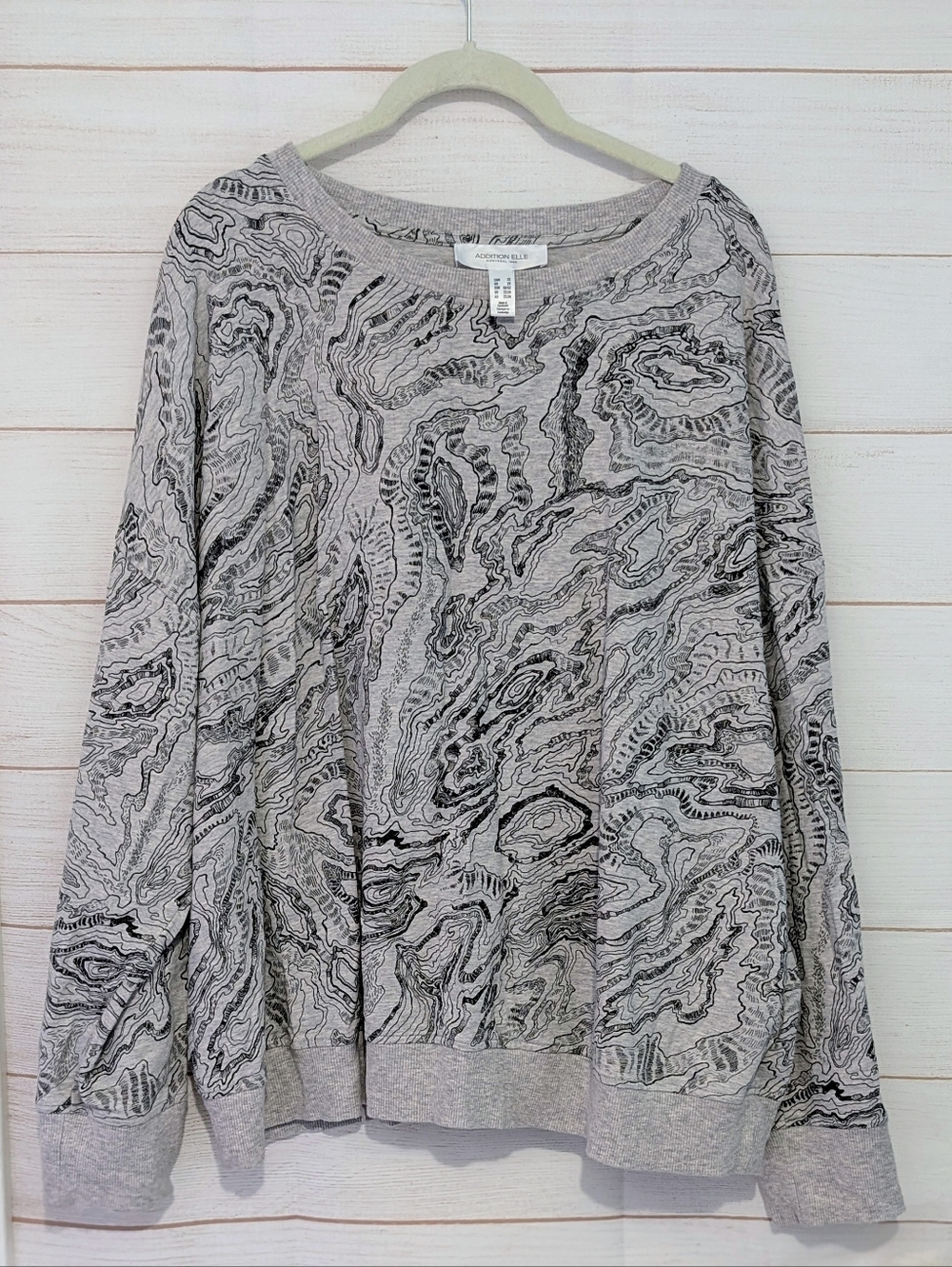 Addition Elle Gray Marbled-Print Scoop Neck Sweatshirt Plus Size 2X